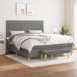 Pat box spring cu saltea, gri închis, 180×200 cm, textil