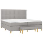 Pat box spring cu saltea, gri deschis, 200×200 cm, textil