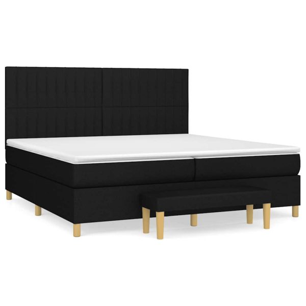 Pat box spring cu saltea, negru, 200×200 cm, textil
