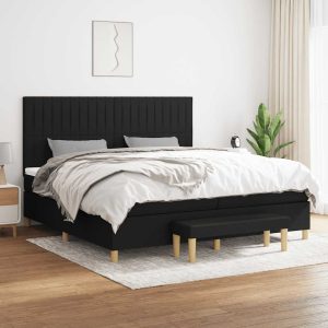 Pat box spring cu saltea, negru, 200×200 cm, textil