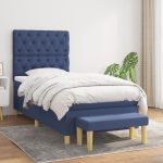 Pat box spring cu saltea, albastru, 80×200 cm, textil