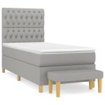 Pat box spring cu saltea, gri deschis, 90×190 cm, textil