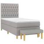 Pat box spring cu saltea, gri deschis, 90×190 cm, textil