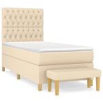 Pat box spring cu saltea, crem, 90×190 cm, textil
