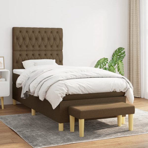 Pat box spring cu saltea, maro închis, 100×200 cm, textil