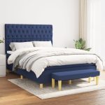 Pat box spring cu saltea, albastru, 140×200 cm, textil
