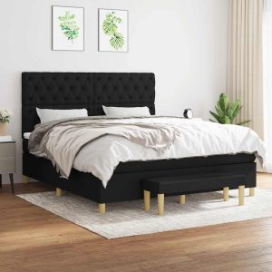Pat box spring cu saltea, negru, 160×200 cm, textil