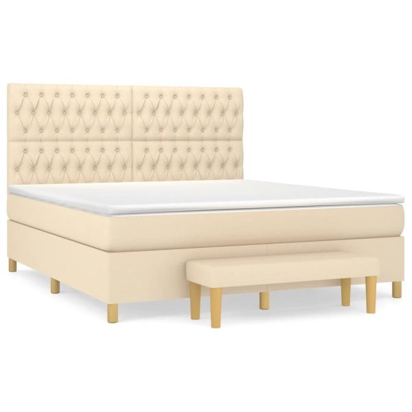 Pat continental cu saltea, crem, 180×200 cm, textil