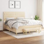Pat continental cu saltea, crem, 180×200 cm, textil