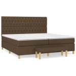 Pat box spring cu saltea, maro închis, 200×200 cm, textil