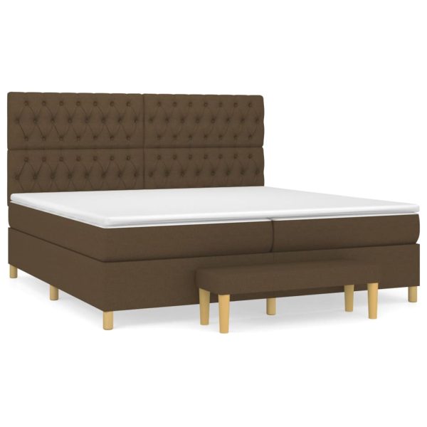Pat box spring cu saltea, maro închis, 200×200 cm, textil