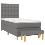 Pat box spring cu saltea, gri închis, 80×200 cm, textil