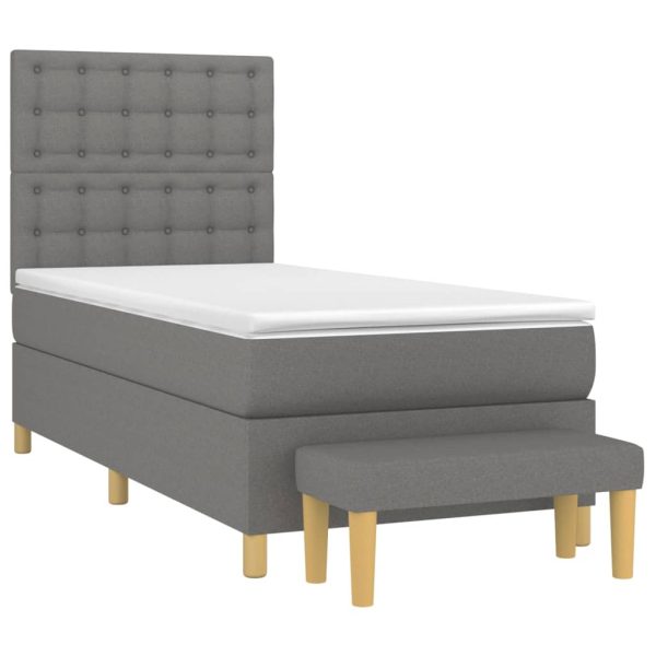 Pat box spring cu saltea, gri închis, 80×200 cm, textil