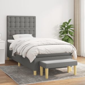 Pat box spring cu saltea, gri închis, 80×200 cm, textil