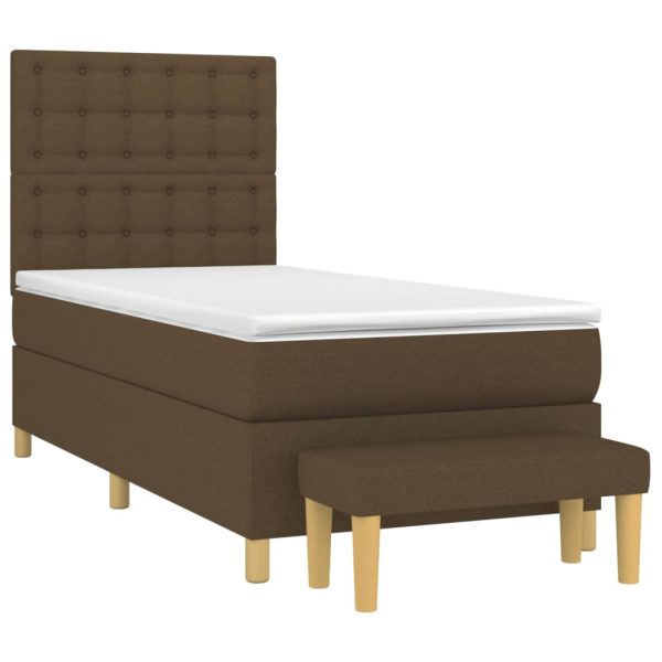 Pat box spring cu saltea, maro închis, 80×200 cm, textil