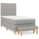Pat box spring cu saltea, gri deschis, 90×200 cm, textil