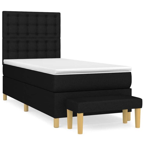 Pat box spring cu saltea, negru, 90×200 cm, textil