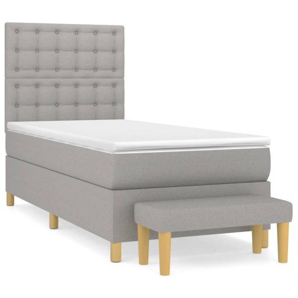 Pat box spring cu saltea, gri deschis, 100×200 cm, textil