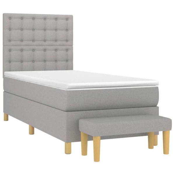 Pat box spring cu saltea, gri deschis, 100×200 cm, textil