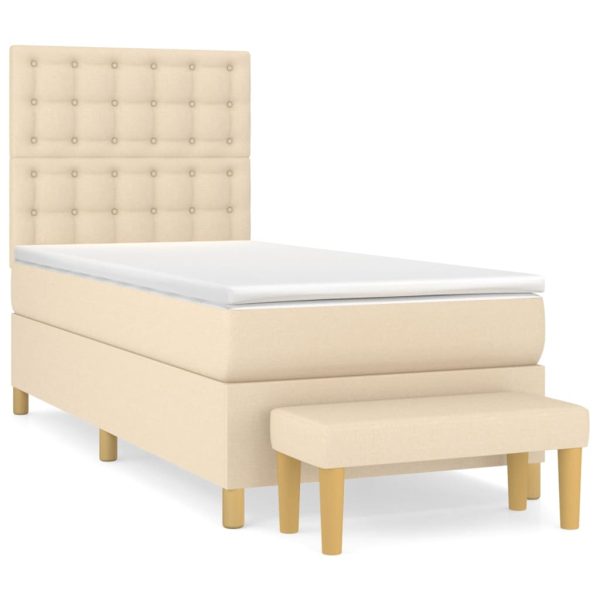 Pat box spring cu saltea, crem, 100×200 cm, textil