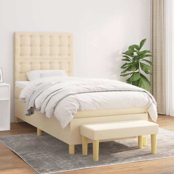 Pat box spring cu saltea, crem, 100×200 cm, textil
