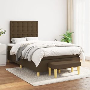 Pat box spring cu saltea, maro închis, 120×200 cm, textil