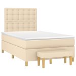 Pat box spring cu saltea, crem, 120×200 cm, textil