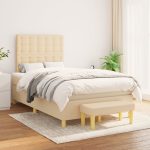 Pat box spring cu saltea, crem, 120×200 cm, textil