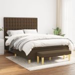 Pat box spring cu saltea, maro închis, 140×200 cm, textil