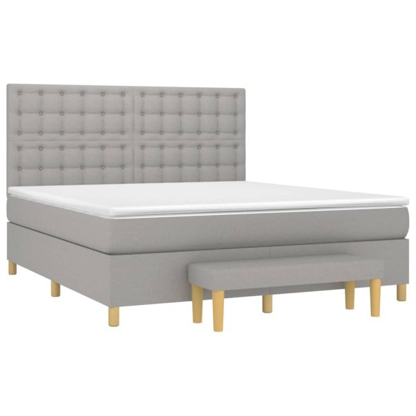 Pat continental cu saltea, gri deschis, 160×200 cm, textil