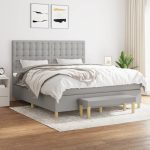 Pat continental cu saltea, gri deschis, 160×200 cm, textil
