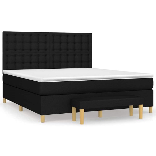 Pat box spring cu saltea, negru, 160×200 cm, textil