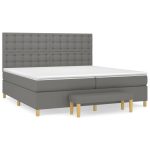 Pat box spring cu saltea, gri închis, 200×200 cm, textil