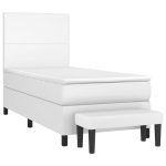 Pat box spring cu saltea, alb, 90×190 cm, piele ecologică