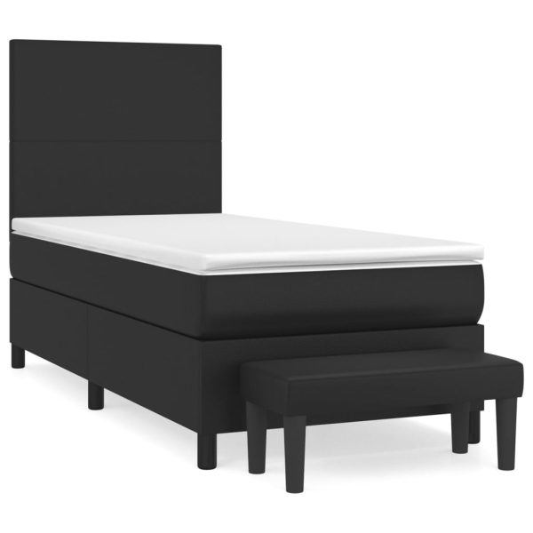 Pat box spring cu saltea, negru, 90×200 cm, piele ecologică