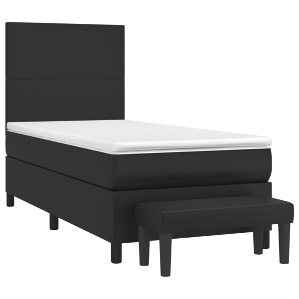 Pat box spring cu saltea, negru, 90×200 cm, piele ecologică