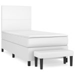 Pat box spring cu saltea, alb, 100×200 cm, piele ecologică