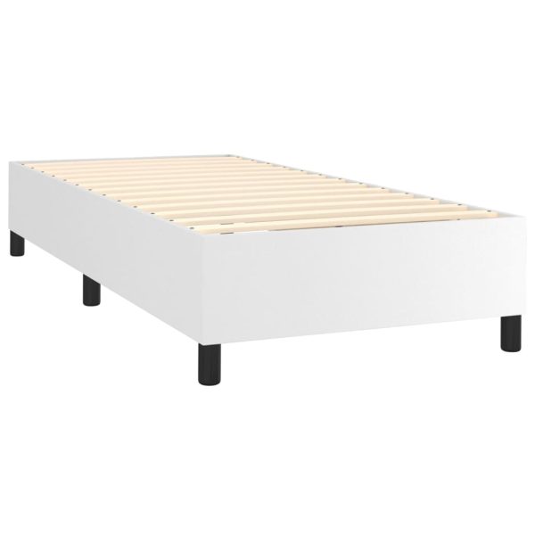 Pat box spring cu saltea, alb, 100×200 cm, piele ecologică