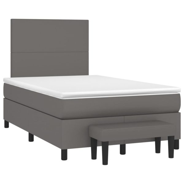 Pat box spring cu saltea, gri, 120×200 cm, piele ecologică