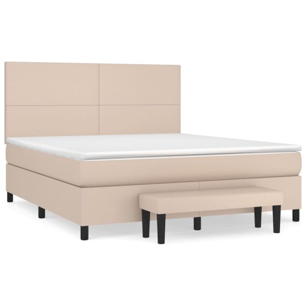 Pat box spring cu saltea, cappuccino, 160x200cm piele ecologică