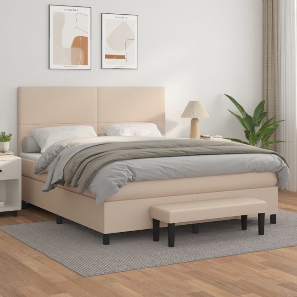 Pat box spring cu saltea, cappuccino, 160x200cm piele ecologică