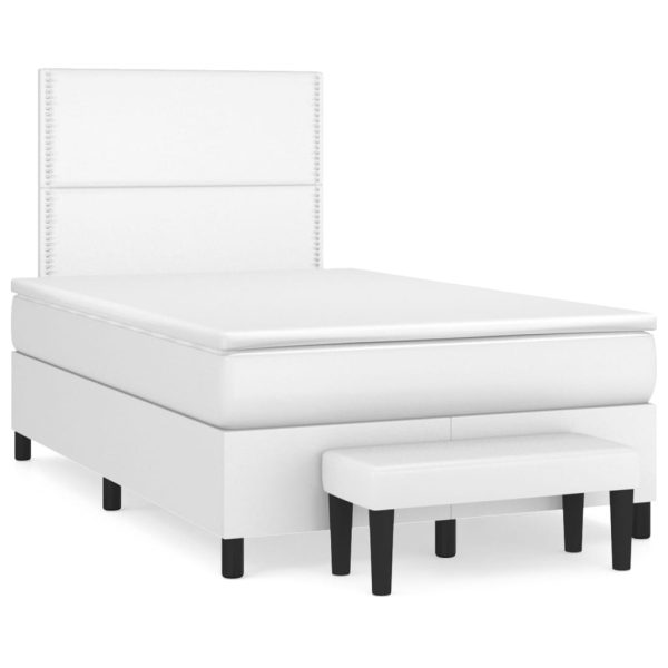 Pat box spring cu saltea, alb, 120×200 cm, piele ecologică