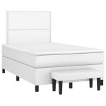 Pat box spring cu saltea, alb, 120×200 cm, piele ecologică