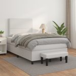 Pat box spring cu saltea, alb, 120×200 cm, piele ecologică