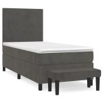 Pat box spring cu saltea, gri închis, 80×200 cm, catifea