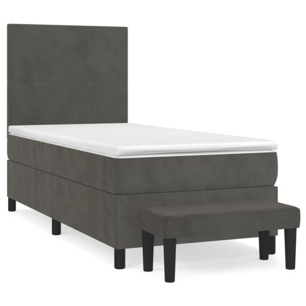 Pat box spring cu saltea, gri închis, 80×200 cm, catifea