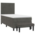 Pat box spring cu saltea, gri închis, 80×200 cm, catifea
