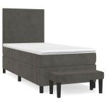 Pat box spring cu saltea, gri închis, 100×200 cm, catifea