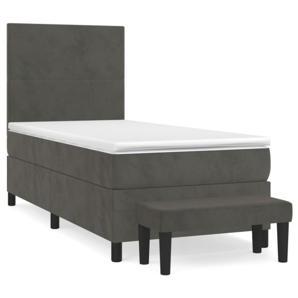 Pat box spring cu saltea, gri închis, 100×200 cm, catifea