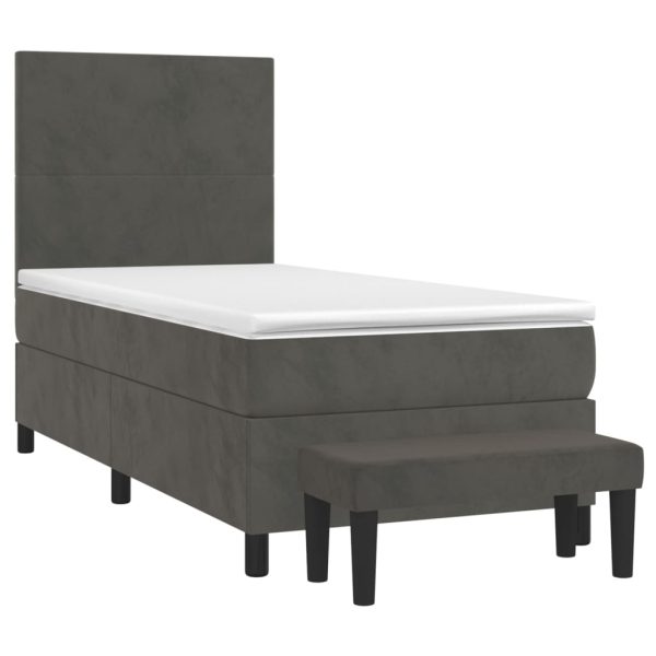 Pat box spring cu saltea, gri închis, 100×200 cm, catifea
